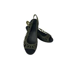 Crocs Adriana III Women's Jelly Wedge Sandals Peep Toe Flats Womens Size 9 Green